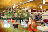 Green wall dining area in New Leaf Community Market, Half Moon Bay California