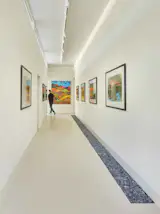 Interior hallway featuring owner's own artwork and photography.
