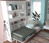Bedroom, Bed, Storage, Shelves, and Dark Hardwood Floor Twin Murphy Wall Bed  Photo 9 of 11 in Sofa Bed Versus Wall Bed: What’s Best for Your Small Space?