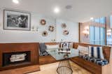 Wood burning fireplace  and kitchen banquette