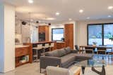 Kitchen and Living Room: custom walnut cabinetry, David Weeks pendants, furniture from DWR, Bludot, Room&Board, Restoration Hardware