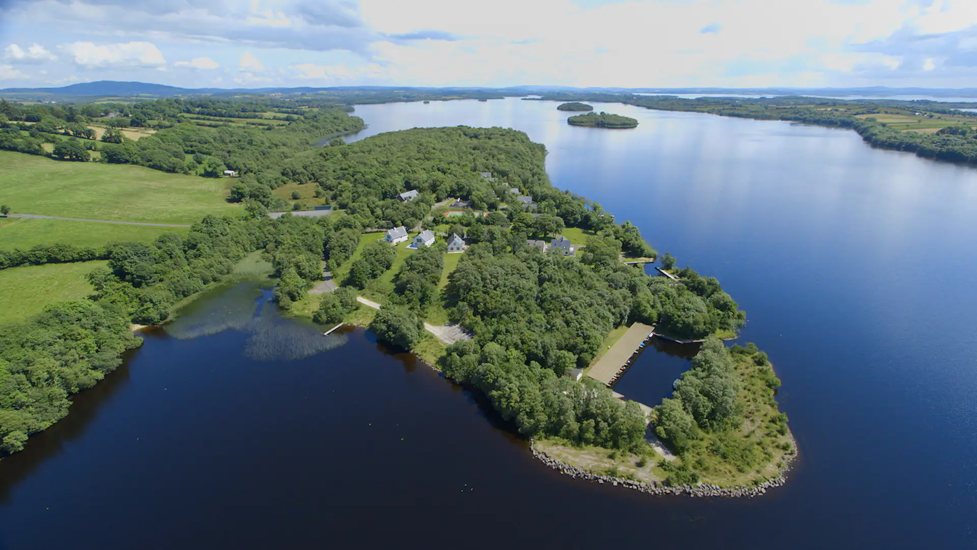 Finn Lough is located on a forested, 45-acre peninsula.