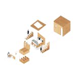 An exploded diagram of the bedroom unit. Note the exterior storage, which includes a wooden surface that flips up to create a tabletop for dining.   Photo 15 of 17 in Rotated Volumes Cleverly Maximize Space in a Tiny Shanghai Apartment