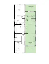 Aspire House floor plan. The public and private zones are evenly split in the home.