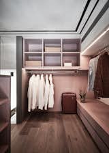 Hidden storage and recessed lighting were key in giving the dressing room a clean and contemporary appearance.