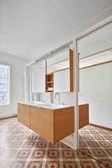 Apartment AM bathroom with oak vanities