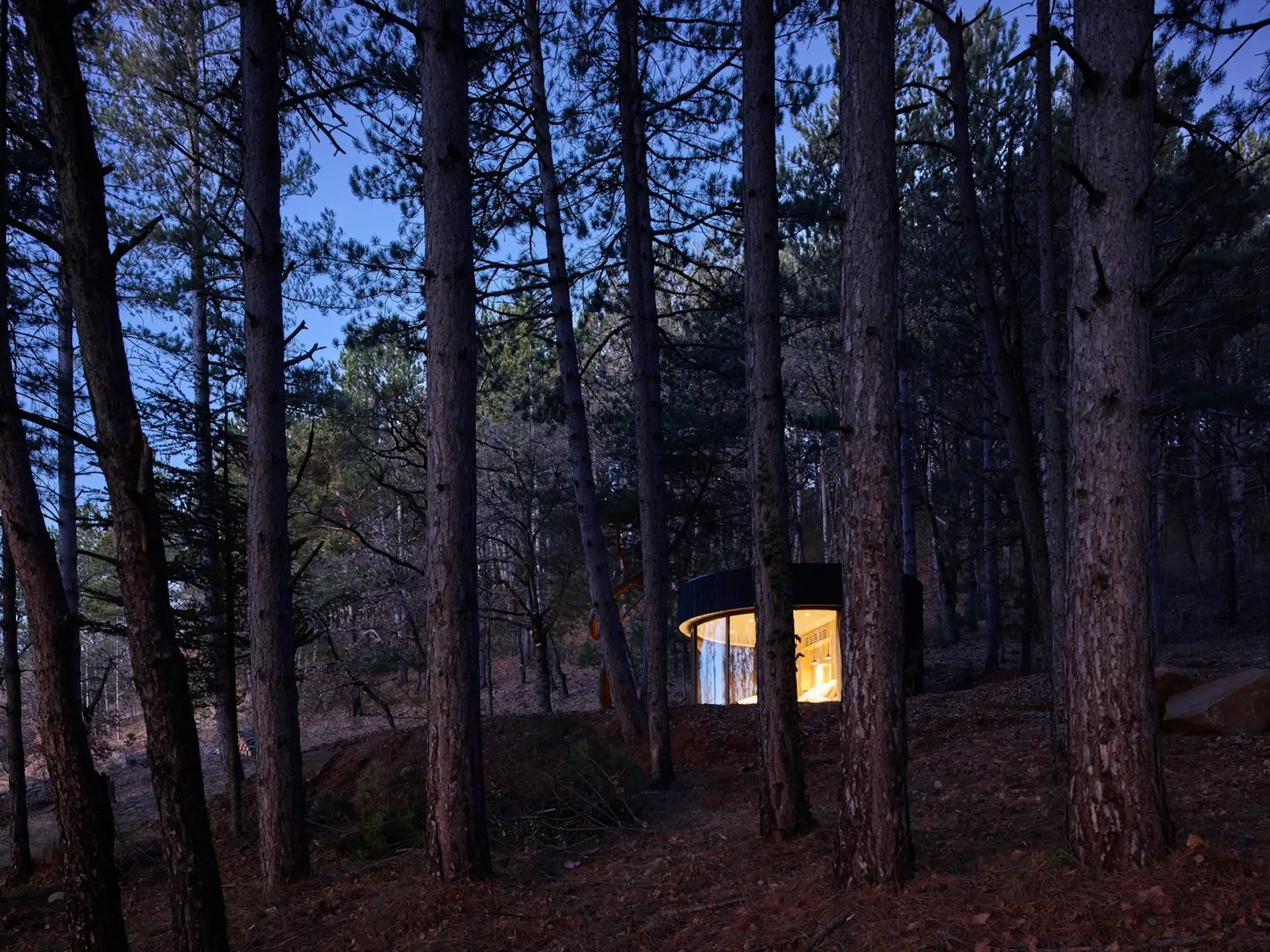 Built of steel, the LumiPod structure can be set on screw piles for minimal site impact.