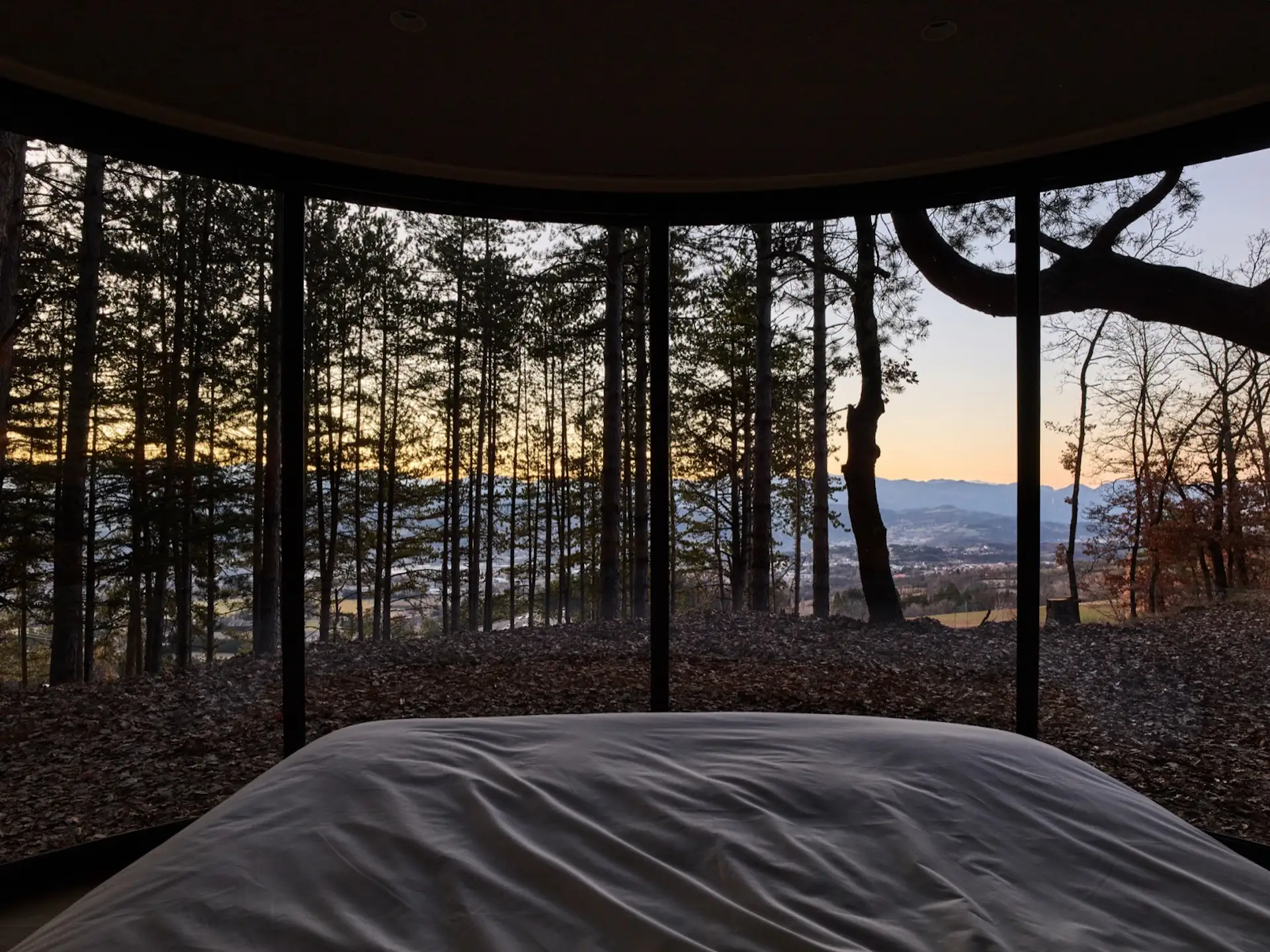 A view from the LumiPod bed in the French Alps.