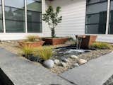 The simple water feature uses the sound of water to draw you towards the main entrance.