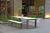 Highly contemporary, AIKO dining tables offer unique designer flexibility. 3 pre-assembled leg positions are possible, as well as various lengths and heights
