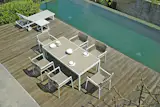 ALLUX lounger
ALLUX side table medium
ALLUX dining table
EKKA stacking armchair (sling seat)

All dining table sizes can be customized, including to confirm to ADA (Standards for Accessible Design) requirements.