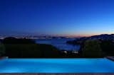 The infinity pool at night, with its view of the Golden Gate Bridge and the San Francisco Bay.