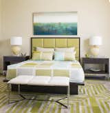 Bedroom, Table Lighting, Bed, Lamps, Chair, Night Stands, Porcelain Tile Floor, Recessed Lighting, and Bench  Photo 8 of 52 in Modern Frontier by Mary Anne Smiley