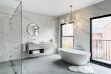 Bath, Porcelain Tile, Full, Soaking, Vessel, Wood, Enclosed, Ceiling, Recessed, Porcelain Tile, Marble, and Freestanding  Bath Wood Recessed Marble Photos from Boerum Hill Brownstone