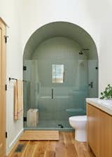 An arched shower 