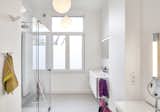 Bath Room, Ceramic Tile Floor, Wall Lighting, Enclosed Shower, Ceiling Lighting, and Wall Mount Sink After: master bathroom  Photo 15 of 30 in Cosy and Bright Townhouse Renovation - Brussels by Standing Renovation