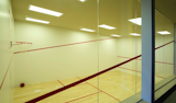 On the lower level of the home, the Olympic size indoor squash court that also doubles as basketball court.