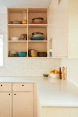 Kitchen, Wood Cabinet, Laminate Counter, and Ceramic Tile Backsplashe Detail of Kitchen  Photo 7 of 29 in kitchen backsplash by Hillary Berman from Midcentury Dream House