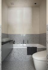 Bath Room, Quartzite Counter, Ceramic Tile Floor, Recessed Lighting, Vessel Sink, Mosaic Tile Wall, Drop In Tub, and One Piece Toilet  Photos from House ILL