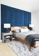 Wall panels in master bedroom - We had a local upholsterer create these custom wall panels in a blue mohair in the master bedroom to add warmth & texture to the space, again bringing back in the Hague Blue.
