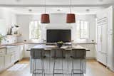 Chef's kitchen, complete with warm walnut counter tops, stylish brass hardware, and a Lacanche French range,  and Subzero & Wolf fridge. Design by Nickey Kehoe. Farrow & Ball Paint. +COO decor.