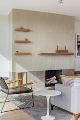 Heath tile and custom oak accents on re-imagined fireplace