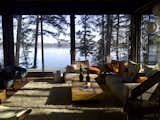 View from inside the living room out to the lake, summer