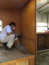 Shed & Studio Stephen considering saving the old oak walls. We saved all the hardware.  Photo 14 of 29 in My Vintage Trailer ReImagined by Martha Crawford