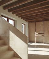 Living room on first floor with stone handrail