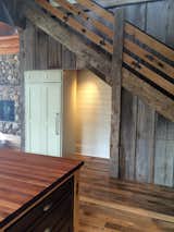 John Boos Walnut Island Counter Top, Built in Sub Zero Refrigerator, Reclaimed Barn Wood, Distressed Oak Wood Details