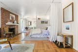 Cross view of lower space with fireplace