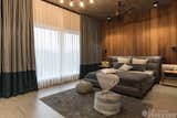 In Master Bedroom the Exposed white brick along with lights is used on wall to give a calm look. With the veneer finish with bit dark paint which leads a unique charm and gives the perfect combination to all the furniture and area with ceiling made up in Exposed RCC along with eye catching hanging lights.