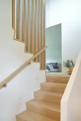 West Side Clerestory - Stair with wood slat guardrail