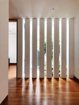 Hallway and Medium Hardwood Floor View of garden on 2nd floor, with daylight filtered through vertical slit openings.   Photo 13 of 18 in 16A Residence by Studio Roundtop