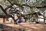 Giant oak trees dominate, and offer coveted shade, in the courtyard.