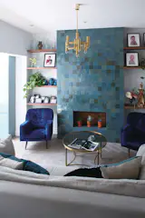 The colours in the living area are inspired by my collection of Bitossi pottery.