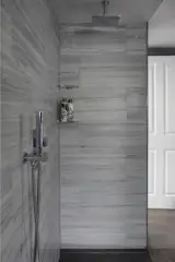 The master ensuite - Natural marble comes in so many different veins and shades. I liked the cool contemporary look of this marble.