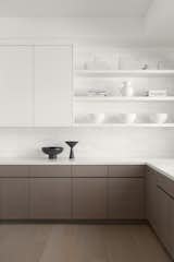 Kitchen - dolomite marble backsplash, quartz counter, rift oak and matte laminate cabinetry