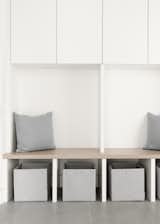Mud Room - rift white oak bench and matte laminate cabinetry