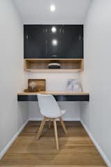 Office, Shelves, Chair, Storage, Light Hardwood Floor, Study Room Type, and Desk Study Nook cabinetry in Dulux 'Domino' with Blackbutt timber. Interior Design by Bella Vie Interiors  Photo 10 of 14 in Alderley Queenslander by Lisa Alward