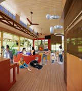Play area behind seating area flexes to provide music play area.