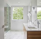 Bath Room, Recessed Lighting, Undermount Sink, Open Shower, Ceramic Tile Wall, Porcelain Tile Floor, and Engineered Quartz Counter  Photo 13 of 16 in Canal Terrace House by Michelle McKenna
