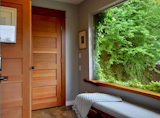 Mudroom, main entry, fir doors, acid washed concrete floors