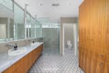 Bath Room, Quartzite Counter, Ceramic Tile Floor, Ceramic Tile Wall, Ceiling Lighting, Enclosed Shower, and Vessel Sink  Photo 9 of 20 in COLLEGE HILL MODERN by KEVIN P FOX