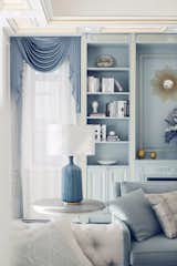 Morandi's gray-blue furnishings depict the French country style, striving to achieve the relaxation and intimate atmosphere expected by the owner. 