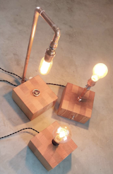 Vintage Copper and Steel Water Pipe Lamp with VG Fir base. Many different styles to choose from. 

To see more:
https://toddalanwoodcraft.com/collections/lighting