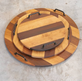 Our trio of french oak charcuterie boards with hand cast wrought iron handles will liven up any table.