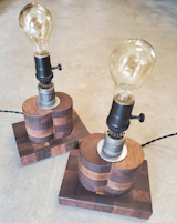 Roasted Oak and Steel Radius Lamp made from reclaimed wood.