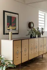 After: The restored buffet with a vinyl sound system.