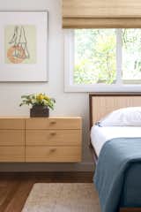 Bedroom, Shelves, Bed, Rug Floor, and Medium Hardwood Floor The midcentury modern bed has a cane headboard, the built-in bedside tables are made from rift-cut ash, and the fabric palette is warm, neutral, and organic.  Photo 14 of 25 in Love It or Hate It? Cane Furnishings by Dwell from Caning
